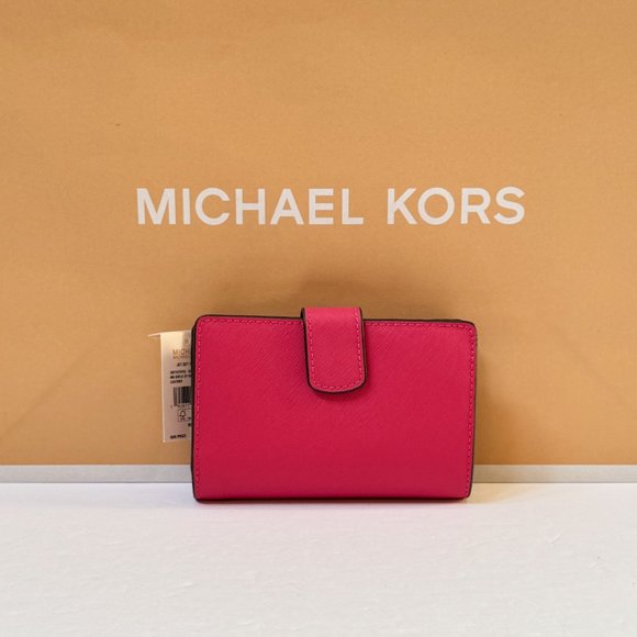 Michael Kors Jet Set Travel Medium Bifold Coin Zipper Wallet Electric Pink - Picture 2 of 11